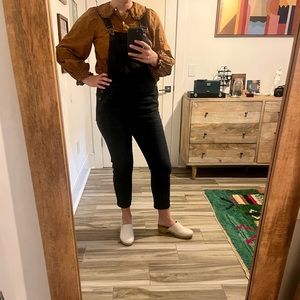 Faded black denim overalls with straight leg in size medium. EUC